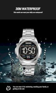 SKMEI 2127 Top Brand Stainless Steel Chrono Electronic Sports Watches Mens Waterproof Digital Wristwatch Alarm Date Week Clock 2127